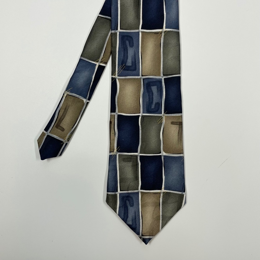 Arrow Blue Grey Geometric Block Silk Necktie Abstract Mens OS